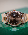 Rolex Oyster 40 mm Chocolate Dial 18 kt Everose Gold President, Semi-Circular Three-Piece Links 228235-0053 - WATCHXNYC