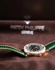 Patek Philippe Complications World Time Olive Green Dial Rose Gold Diamond Case Green Strap 36 mm 7130R-014 - WATCHXNYC