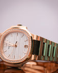 Patek Philippe Nautilus 35.2 mm Silver Dial with Diamonds 18K Rose Gold Bracelet 7118/1200R-001 - WATCHXNYC