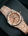 Audemars Piguet Royal Oak Mini Frosted Gold Quartz 23 mm Pink Dial 18-Carat Pink Gold Bracelet 67630OR.GG.1312OR.01 - WATCHXNYC