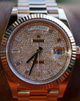 Rolex Oyster 40 mm Diamond-Paved Dial 18 kt Everose Gold President, Semi-Circular Three-Piece Links 228235-0036 - WATCHXNYC