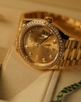 Rolex Day-Date 36 mm Champagne-Colour Set With Diamonds Dial 18k Yellow Gold President Bracelet 128348rbr-0080 - WATCHXNYC