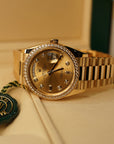 Rolex Day-Date 36 mm Champagne-Colour Set With Diamonds Dial 18k Yellow Gold President Bracelet 128348rbr-0080 - WATCHXNYC