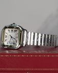Cartier Santos Large 47.5 mm x 39.8 mm Yellow Gold Silver Dial Steel Bracelet W2SA0009 - WATCHXNYC