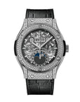 Hublot Classic Fusion Aerofusion Moonphase Titanium Pavé 42 mm Transparent Dial with Diamonds Polished Titanium Leather Strap 547.NX.0170.LR.1704 - Wrist Boutique
