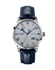 Glashuette Original Senator Excellence Panorama Date Moon Phase 40 mm Grey Dial Stainless Steel Louisiana Leather Strap, Blue 1-36-24-02-02-61 - WATCHXNYC