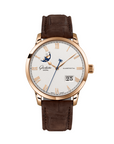 Glashuette Original Senator Excellence Panorama Date Moon Phase 40 mm Silver Dial Red Gold Louisiana Nubuk Leather Strap, Brown 1-36-24-02-05-62 - WATCHXNYC