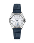 Glashuette Original Serenade Luna 32.50 mm Shimmering White Dial with Diamonds Stainless Steel Louisiana Leather Strap, Blue 1-35-14-02-02-04 - Wrist Boutique