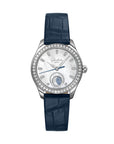 Glashuette Original Serenade Luna 32.50 mm Shimmering White Dial with Diamonds Stainless Steel Louisiana Leather Strap, Blue 1-35-14-02-12-04 - Wrist Boutique