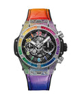 HUBLOT Big Bang Unico Titanium Rainbow 42 mm Transparent Dial with Diamonds Polished Titanium Rubber with Leather Strap 441.NX.1117.LR.0999 - WATCHXNYC