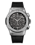 Hublot Classic Fusion Aerofusion Titanium Diamonds 45 mm Transparent Dial with Diamonds Polished Titanium Leather Strap 525.NX.0170.LR.1104 - WATCHXNYC