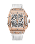 Hublot Spirit of Big Bang King Gold White Pavé 42 mm Transparent Dial with Diamonds Polished 18K King Gold Rubber Strap 642.OE.2010.RW.1604 - WATCHXNYC