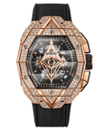HUBLOT Spirit of Big Bang Sang Bleu King Gold Pavé 42 mm Transparent Dial with Diamonds Polished 18K King Gold Rubber Strap 648.OX.0108.RX.1604.MXM23 - Wrist Boutique