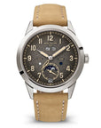 Patek Philippe Complications Travel Time Textured Gray Dial White Gold Case Beige Strap 41mm 5326G-001 - WATCHXNYC