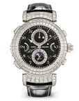 Patek Philippe Grand Complications Grandmaster Chime Black Time & Calendar Diamond Dial White Gold Reversible Case Leather Strap 49.4mm 6300-400G-001 - Wrist Boutique