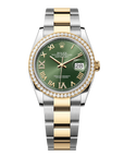 Rolex Datejust 36 36 mm Olive Green Set With Diamonds Dial Oystersteel and 18k Yellow Gold Oyster Bracelet 126283rbr-0012 - WATCHXNYC