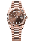 Rolex Oyster 40 mm Chocolate Set With Diamonds Dial 18 kt Everose Gold President, Semi-Circular Three-Piece Links 228235-0003 - WATCHXNYC
