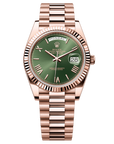 Rolex Oyster 40 mm Olive Green Dial 18 kt Everose Gold President, Semi-Circular Three-Piece Links 228235-0025 - WATCHXNYC