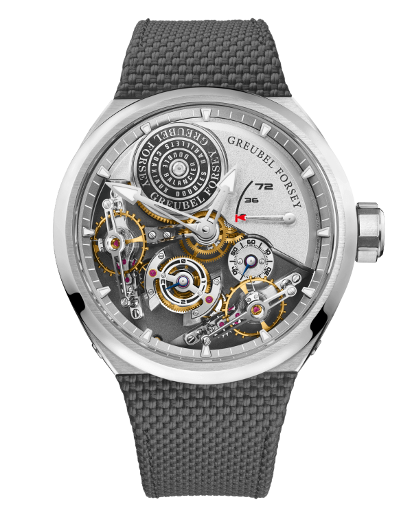 Greubel Forsey Double Balancier Convexe Titanium 42.5 mm Silver Dial Gray Textured Rubber Strap - WATCHXNYC