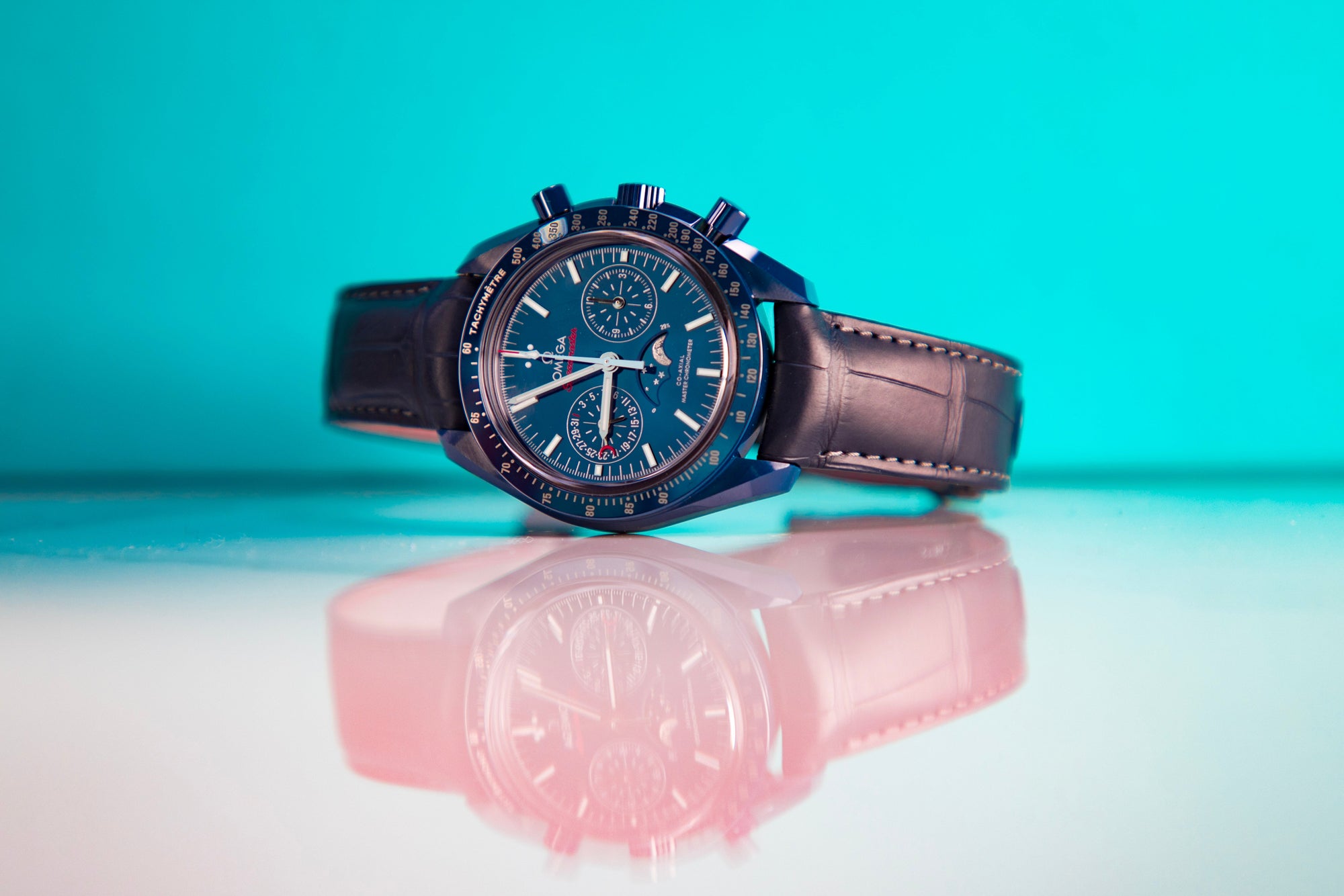 Omega Speedmaster  Moonphase  Blue Dial 44.25 mm  Blue ceramic Strap 304.93.44.52.03.001 - WATCHXNYC