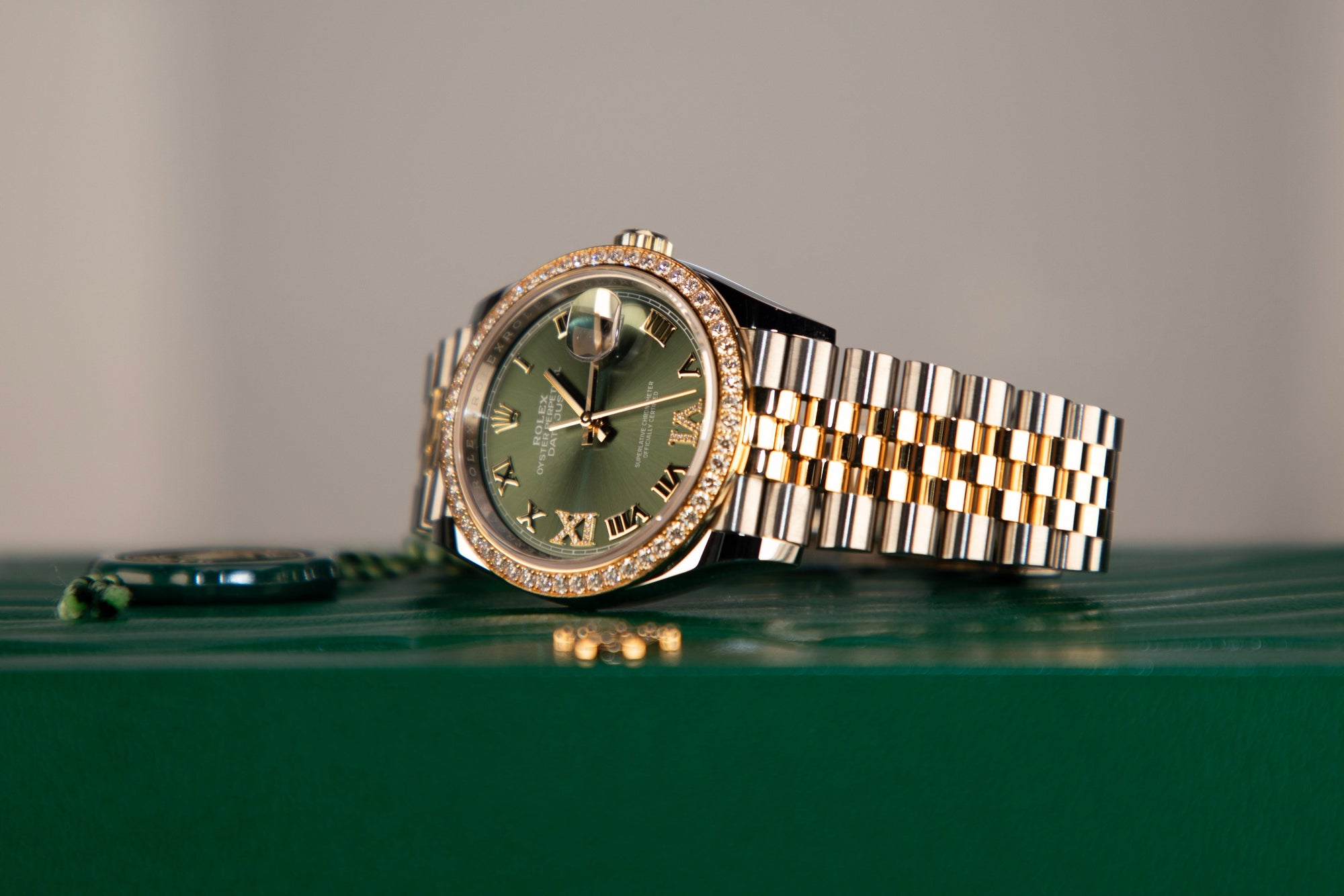Rolex Datejust 31 31 mm Olive Green Set With Diamonds Dial Oystersteel and 18k Yellow Gold Jubilee Bracelet 278383rbr-0016 - WATCHXNYC
