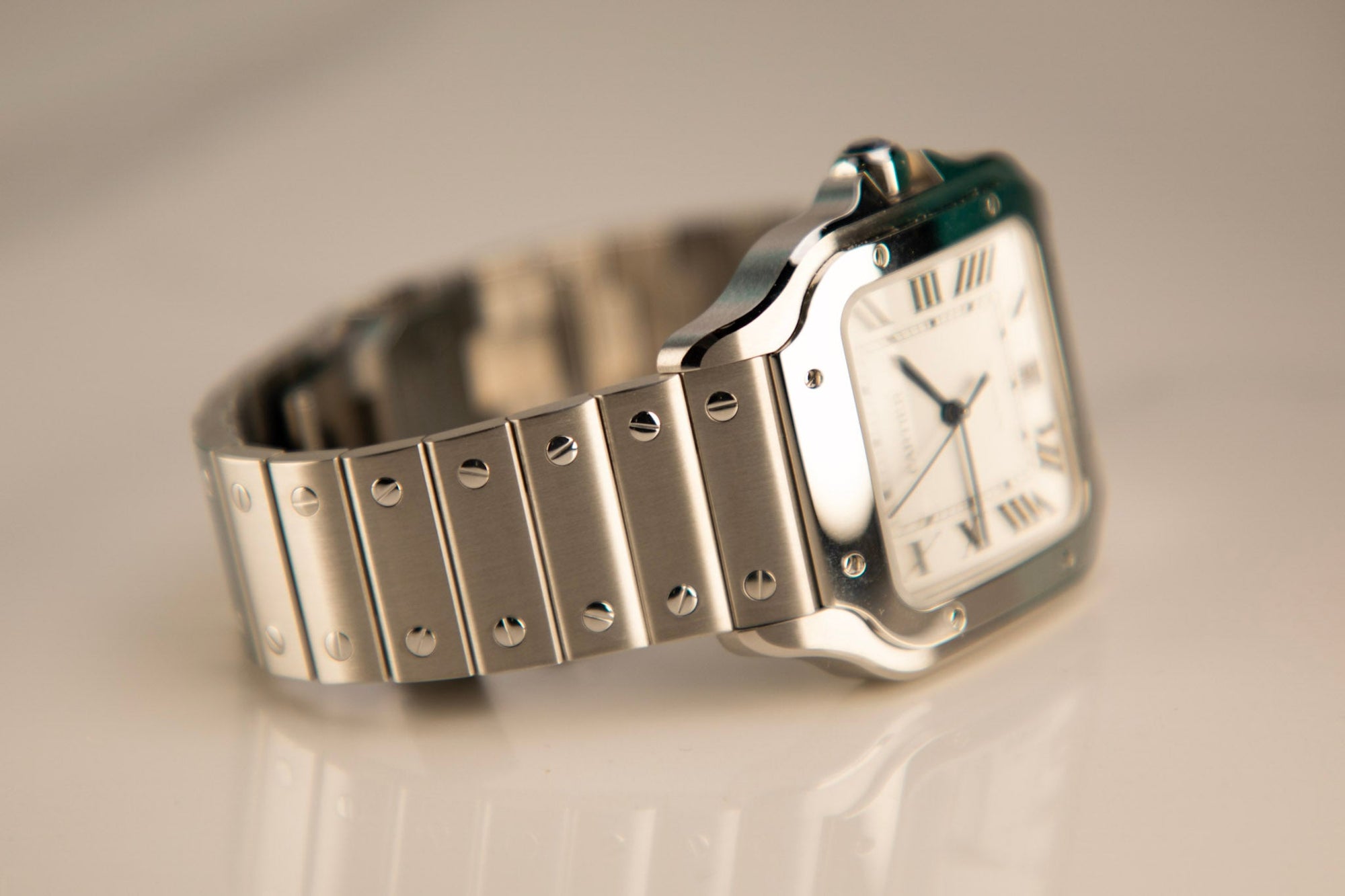 Cartier Santos Large 47.5 mm x 39.8 mm Silver Dial Steel Bracelet WSSA0018 - WATCHXNYC