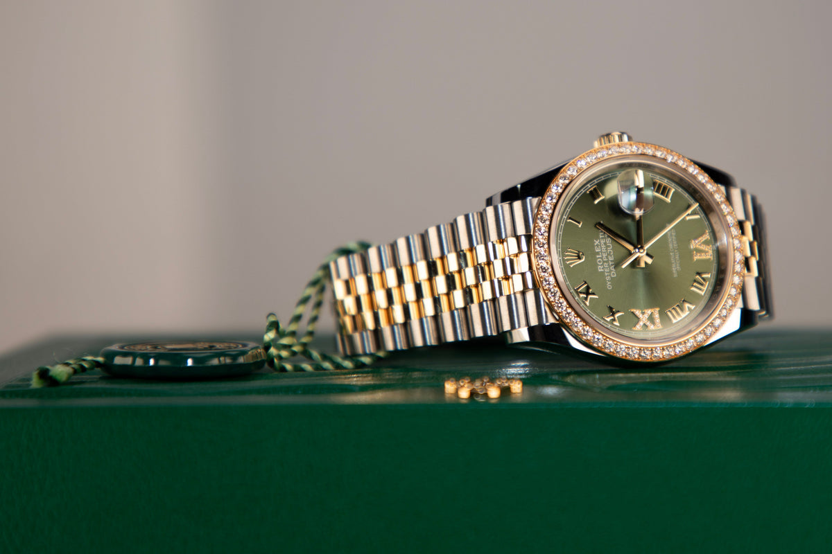 Rolex Datejust 31 31 mm Olive Green Set With Diamonds Dial Oystersteel and 18k Yellow Gold Jubilee Bracelet 278383rbr-0016 - WATCHXNYC