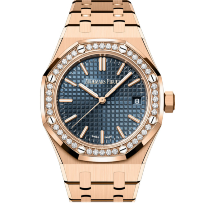 Audemars Piguet Royal Oak 37mm Blue Dial Rose Gold Diamond Bracelet 15551OR.ZZ.13560OR.02 - WATCHXNYC