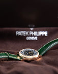 Patek Philippe Complications World Time Olive Green Dial Rose Gold Diamond Case   Green Strap 36 mm 7130R-014 - WATCHXNYC