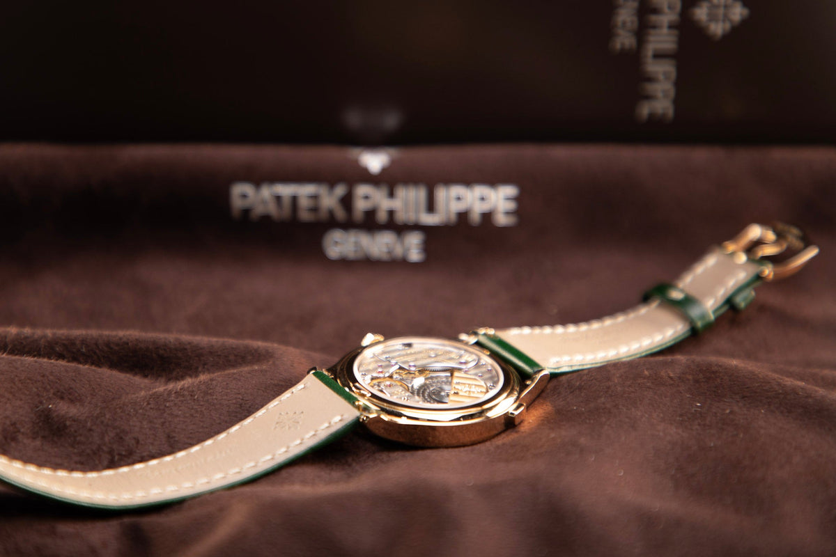 Patek Philippe Complications World Time Olive Green Dial Rose Gold Diamond Case   Green Strap 36 mm 7130R-014 - WATCHXNYC