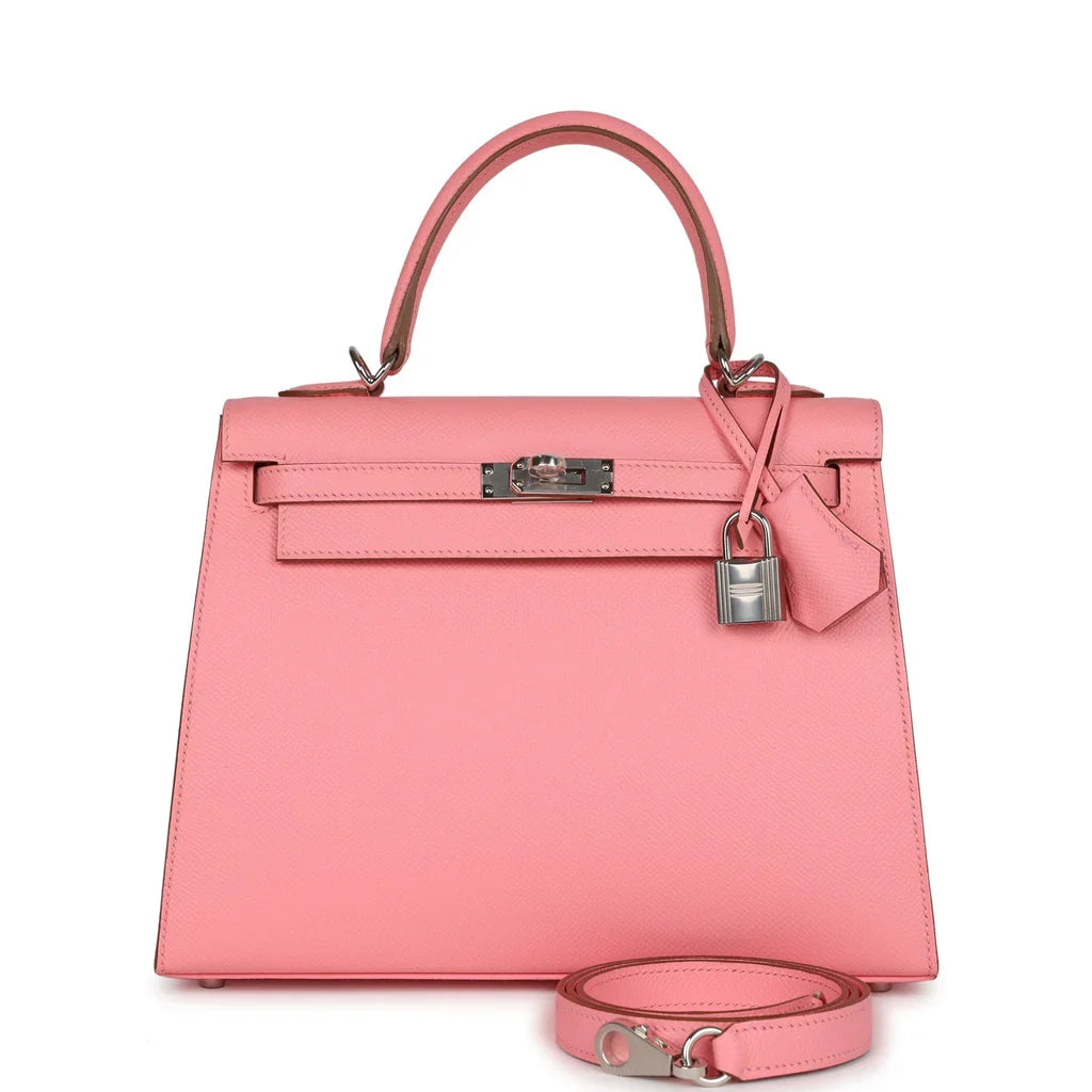 HERMES Kelly 25 Epsom Rose Confetti Palladium Hardware - WATCHXNYC