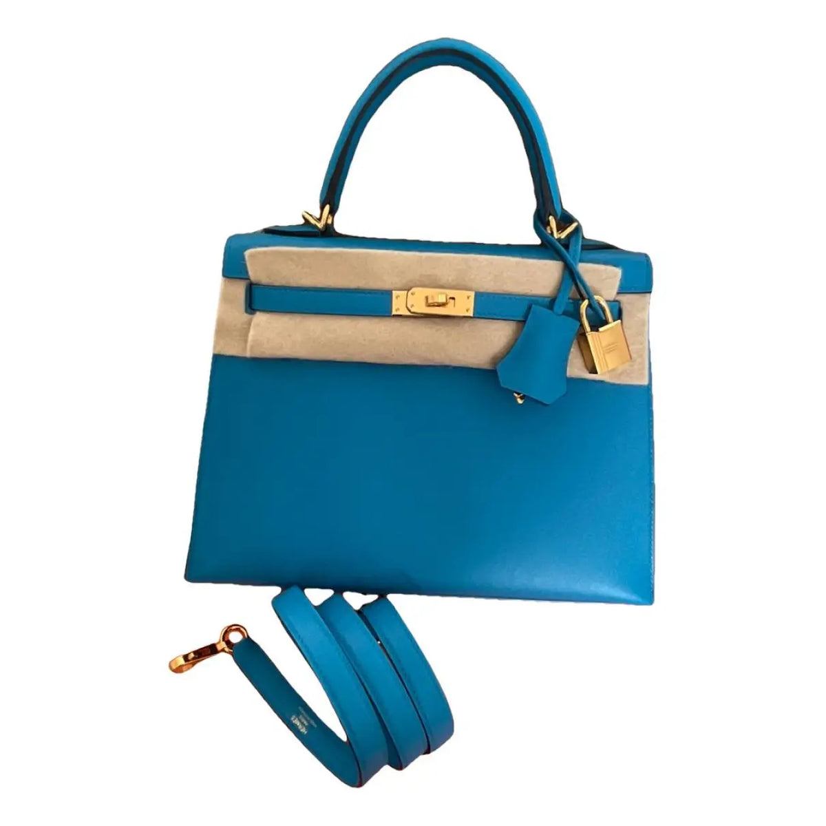 HERMES Kelly 25 Madame Blue Frida Gold Hardware - WATCHXNYC