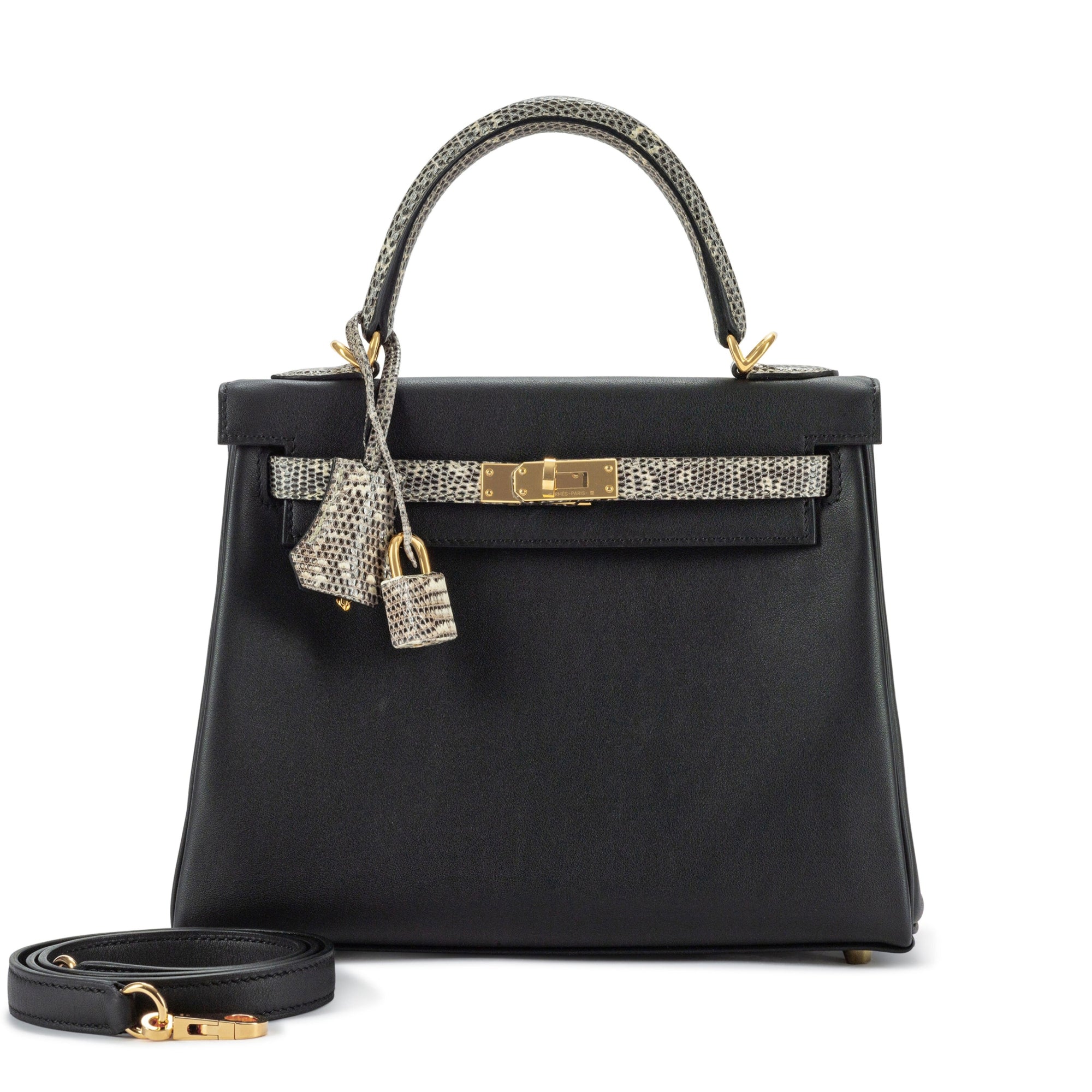 HERMES Kelly 25 Swift Ombre Lizard Touch Noir Gold Hardware - WATCHXNYC