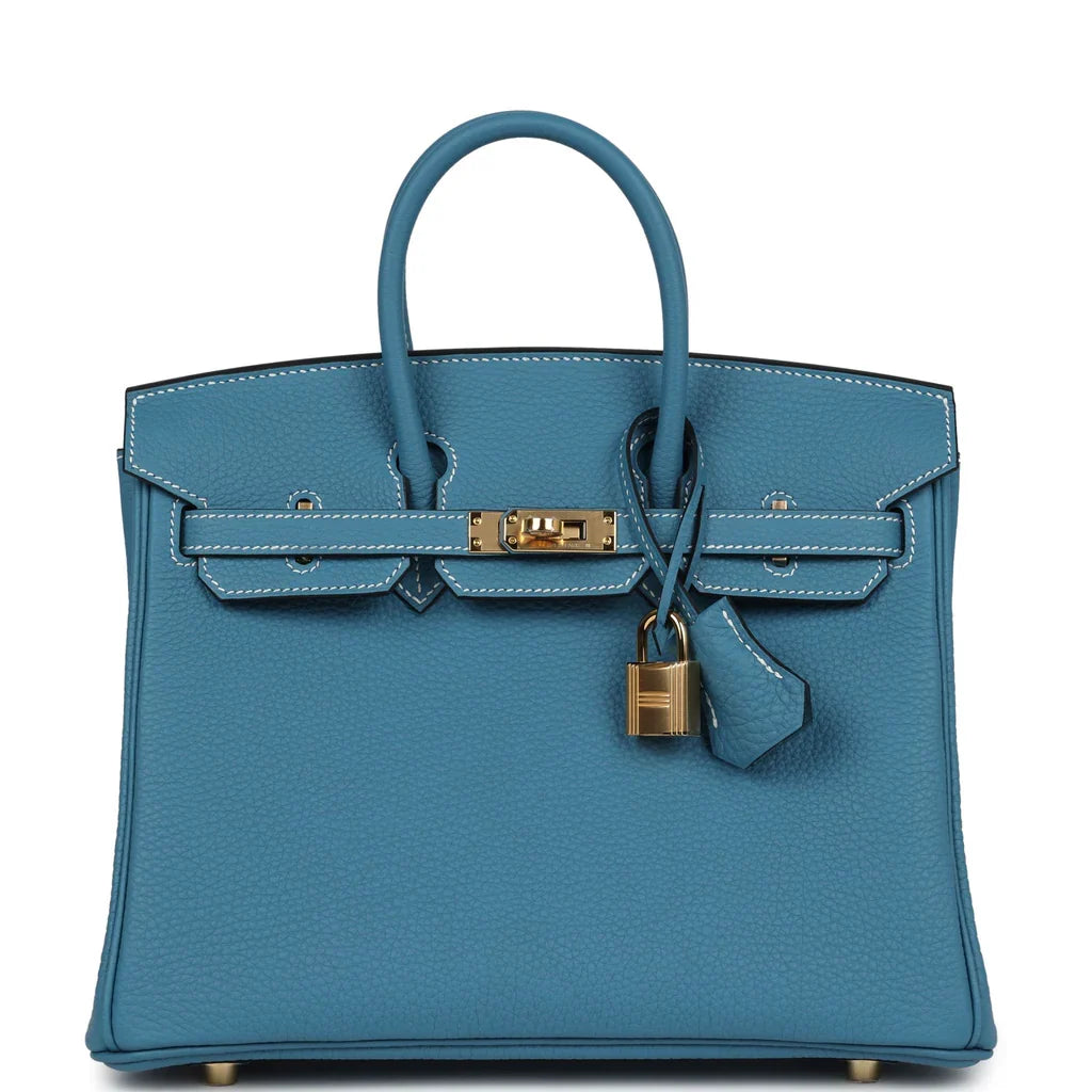 HERMES Birkin 25 Togo Blue Jean Gold Hardware - WATCHXNYC