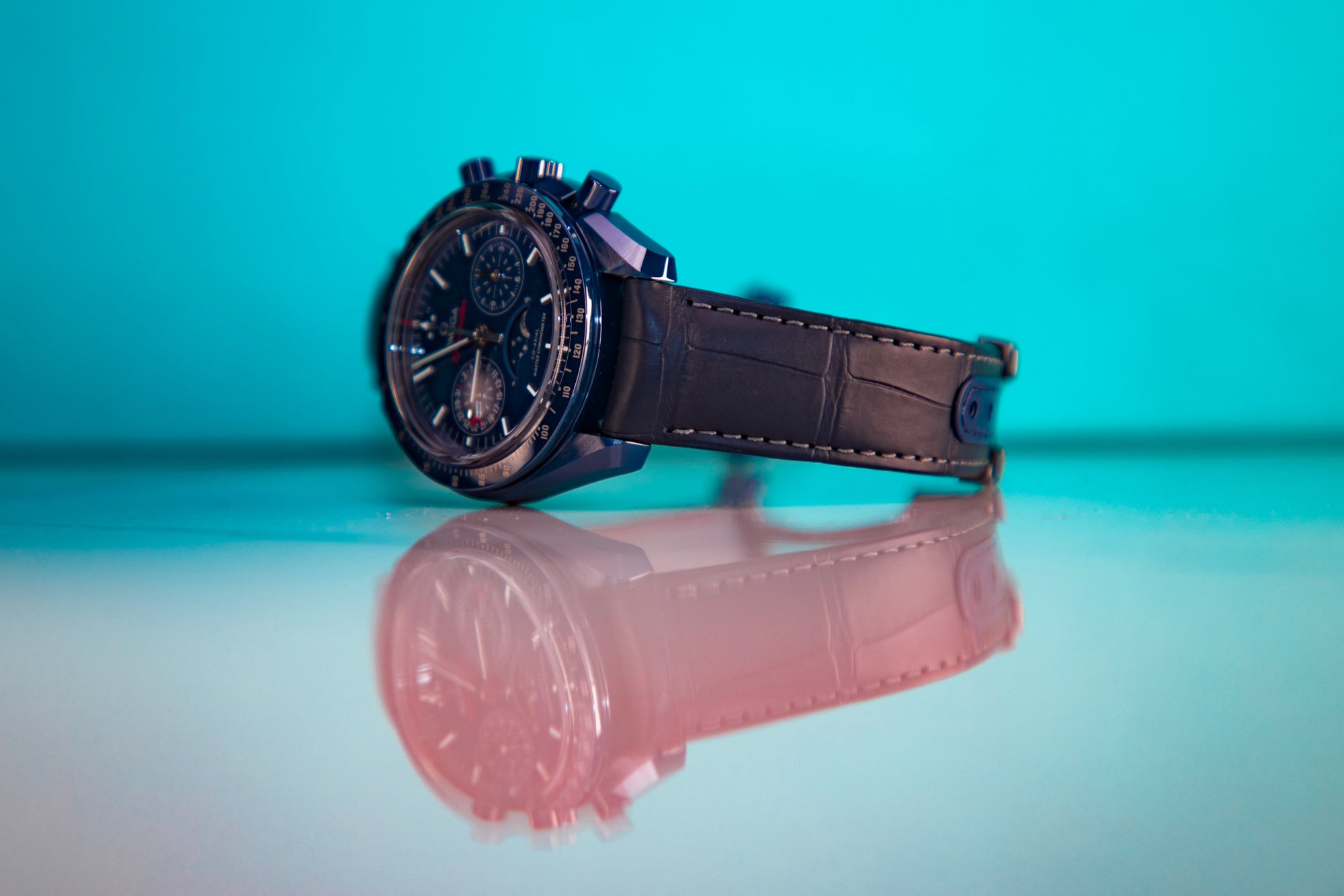 Omega Speedmaster  Moonphase  Blue Dial 44.25 mm  Blue ceramic Strap 304.93.44.52.03.001 - WATCHXNYC