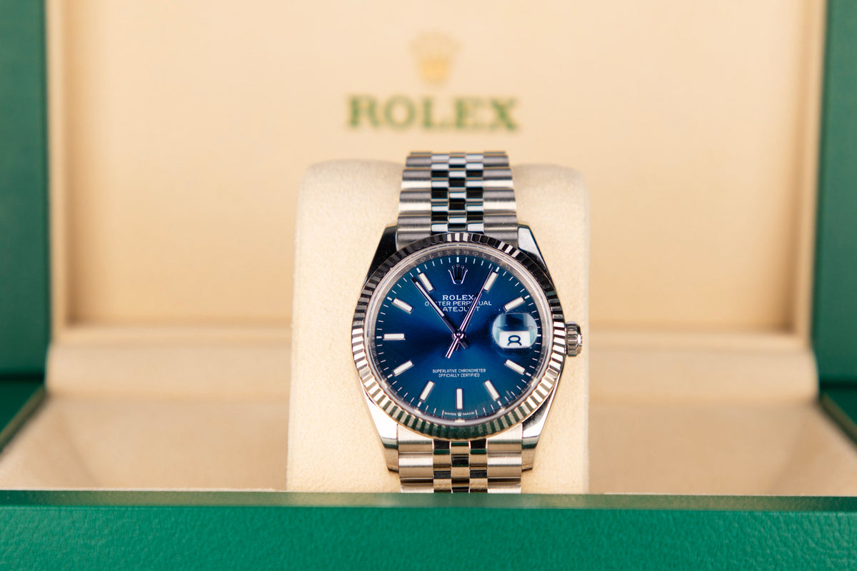 Rolex Datejust 36 36mm Bright Blue  Dial Oystersteel and White Gold Jubilee Bracelet 126234-0017 - WATCHXNYC