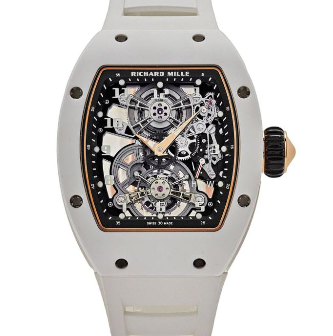 Richard Mille RM17-01 White Ceramic Tourbillon 48.15 mm x 40.10 mm Transparent Dial Ceramic Rubber Strap - WATCHXNYC