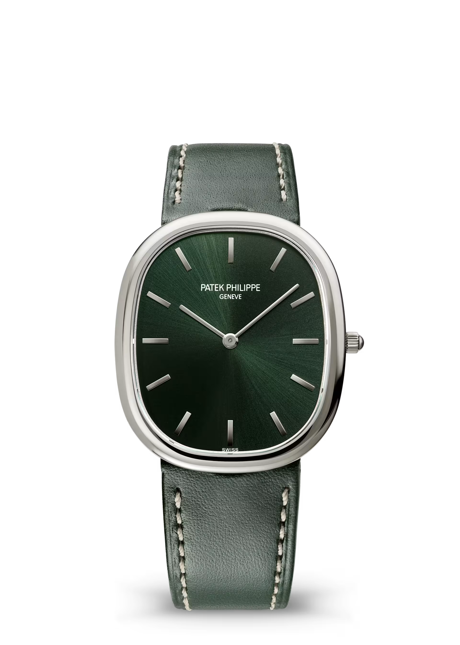 Patek Philippe Golden Ellipse Olive Dial White Gold Leather Strap 31.1mm 3738/100G-014 - WATCHXNYC