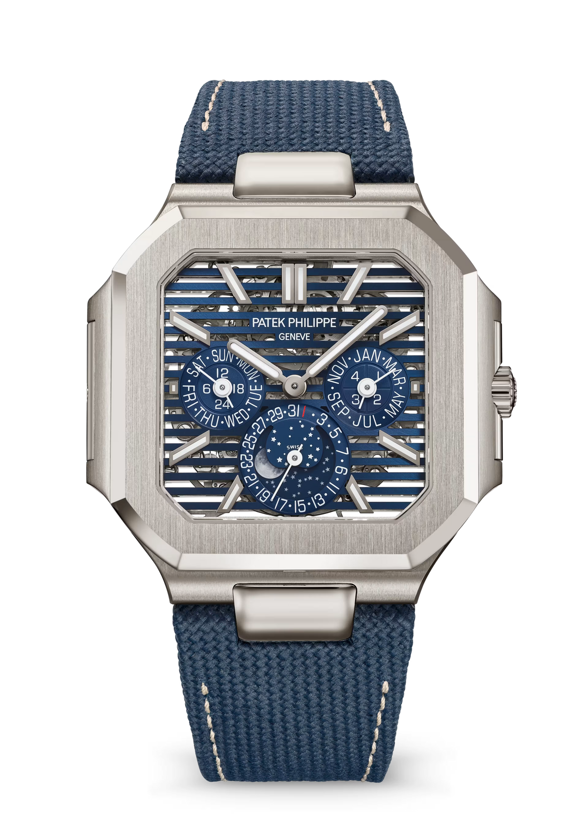 Patek Phillippe Grand Complications Cubitus Blue Open worked Dial Navy Blue Fabric Strap 45mm 5840P-001 - WATCHXNYC