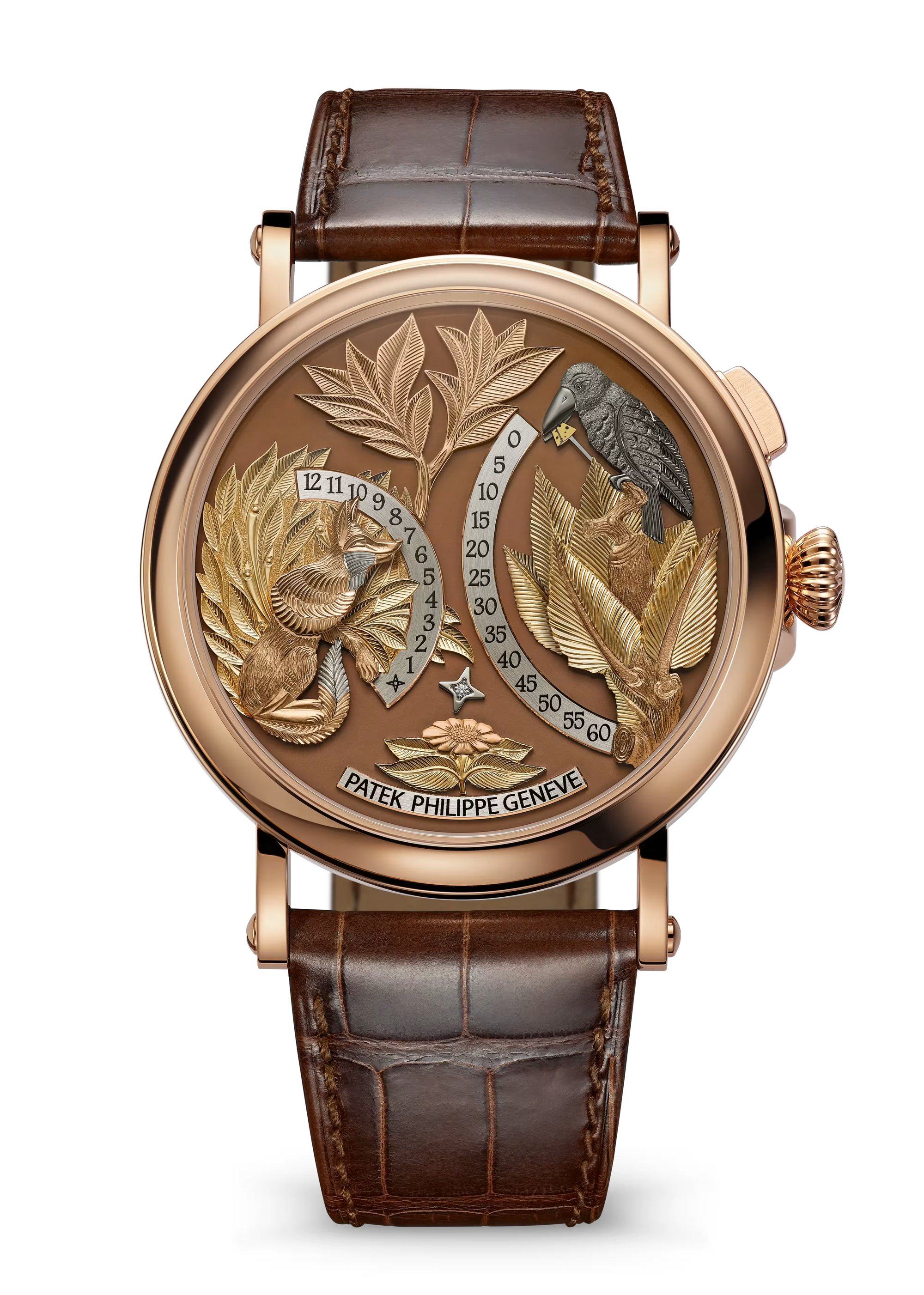 Patek Phillippe Grand Complications Automation Opaline Matara Brown Dial Brown Leather Strap 43mm 5249R-001 - WATCHXNYC