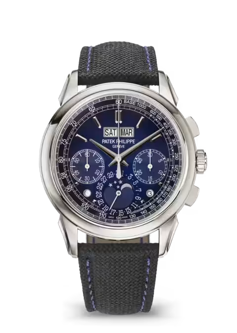 Patek Phillippe Grand Complications Chronograph 41mm Blue Dial Platinum Fabric Strap 5270P-016 - WATCHXNYC