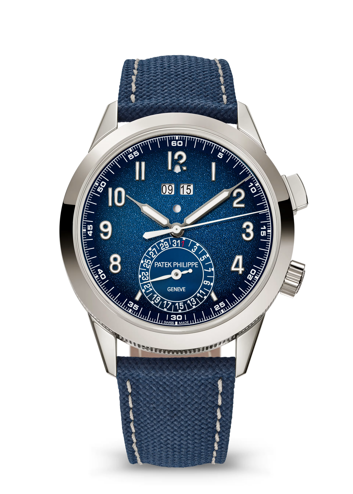Patek Phillippe 24-Hour Alarm Grand Complications navy blue dial blue fabric strap 41mm 5322G-001 - WATCHXNYC