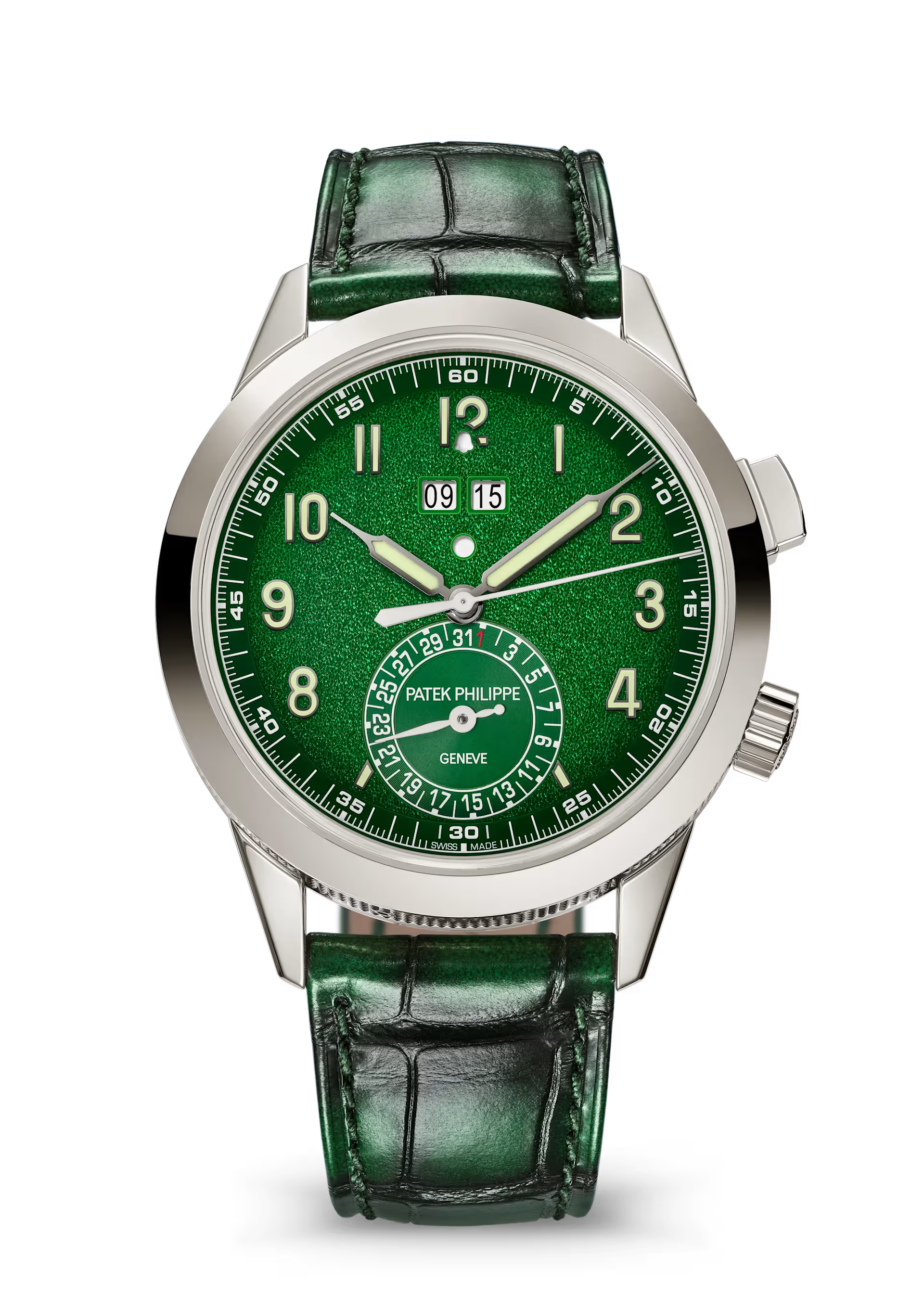 Patek Phillippe 24-Hour Alarm Grand Complications Green Dial Green Leather Strap 41mm 5322G-010 - WATCHXNYC