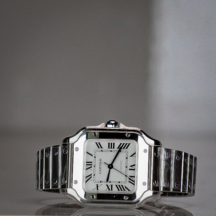 Cartier Santos 41.9 mm x 35.1 mm Medium Steel Silver Dial Bracelet WSSA0029 - WATCHXNYC