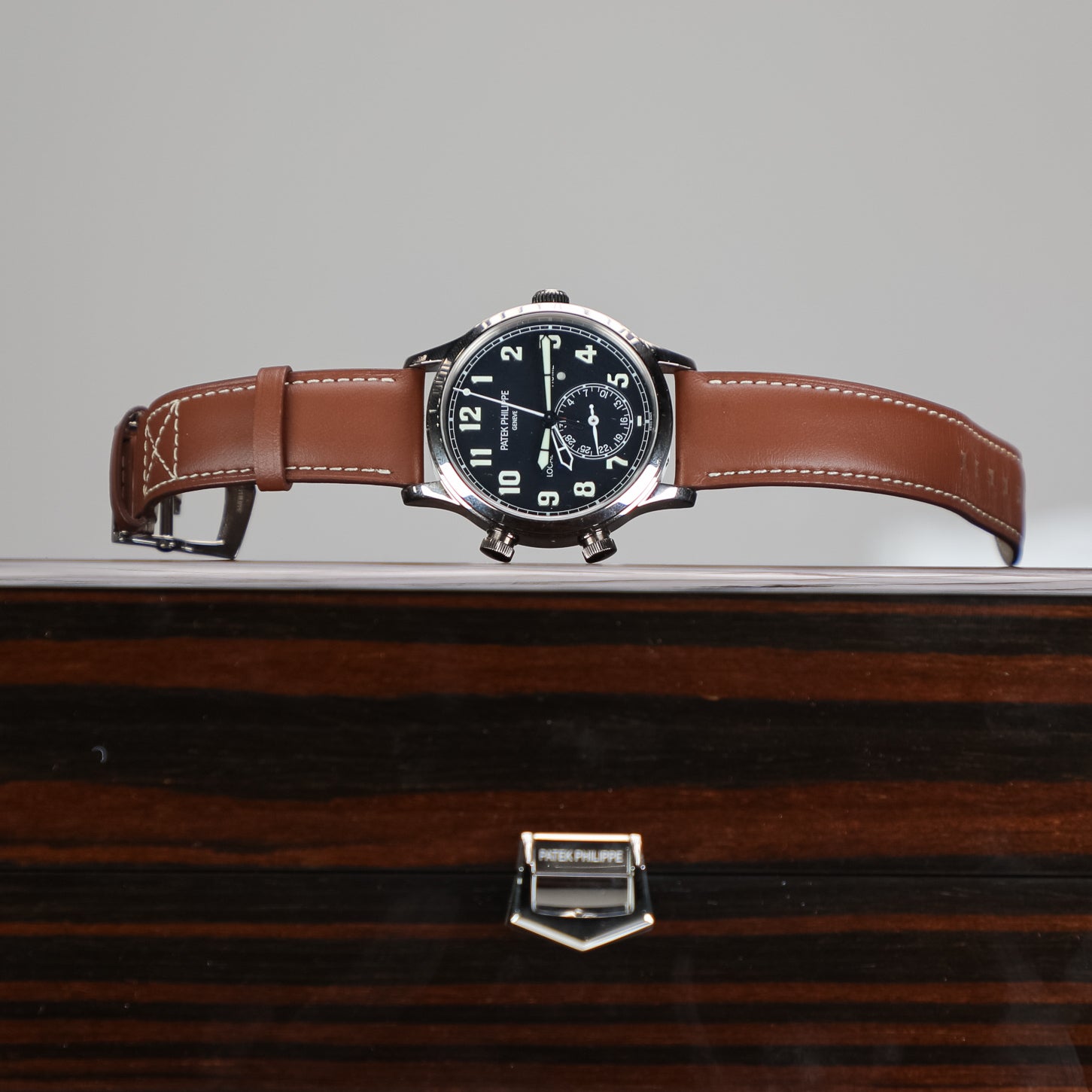 Patek Philippe Complications Calatrava Blue Varnished Dial White Gold Case Calf Leather Brown Strap 42mm 5524G-001 - WATCHXNYC