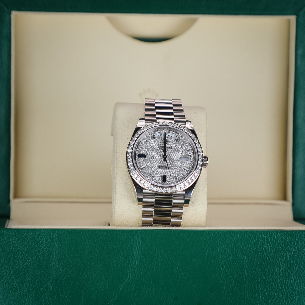2021 Rolex DayDate Pave Diamond 228349RBr - WATCHXNYC