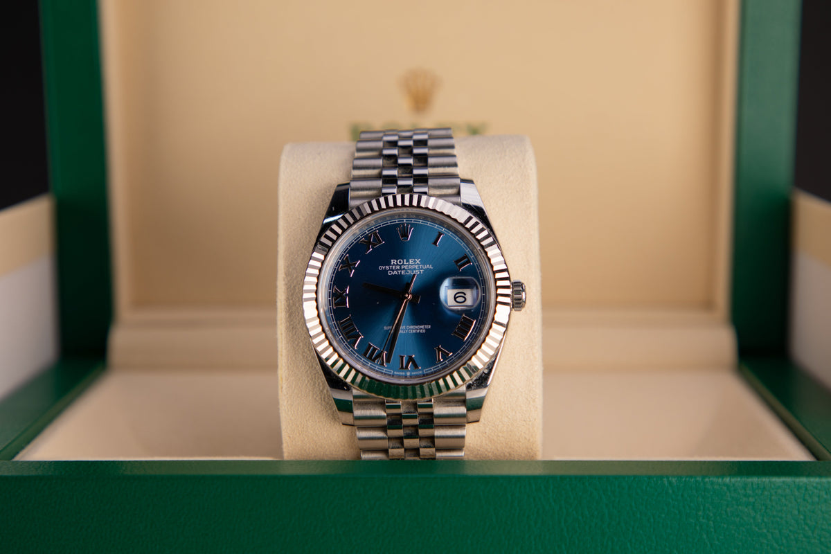 Rolex Datejust 41 41 mm Azzurro-Blue Dial Oystersteel and White Gold Jubilee Bracelet 126334-0026 - WATCHXNYC