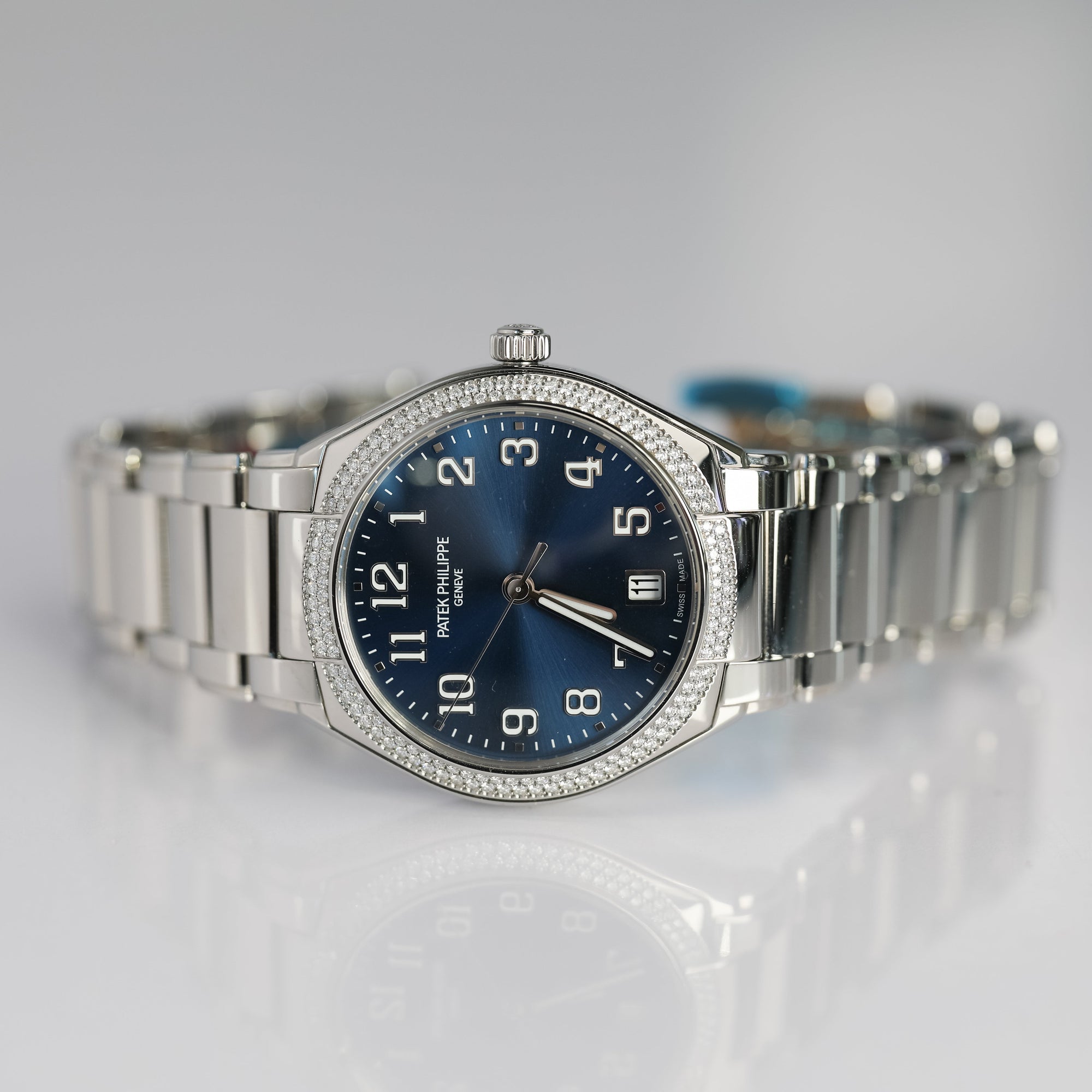 Patek Philippe Twenty~4 36 mm Blue Dial with Diamonds Stainless Steel Bracelet 7300/1200A-001 - WATCHXNYC