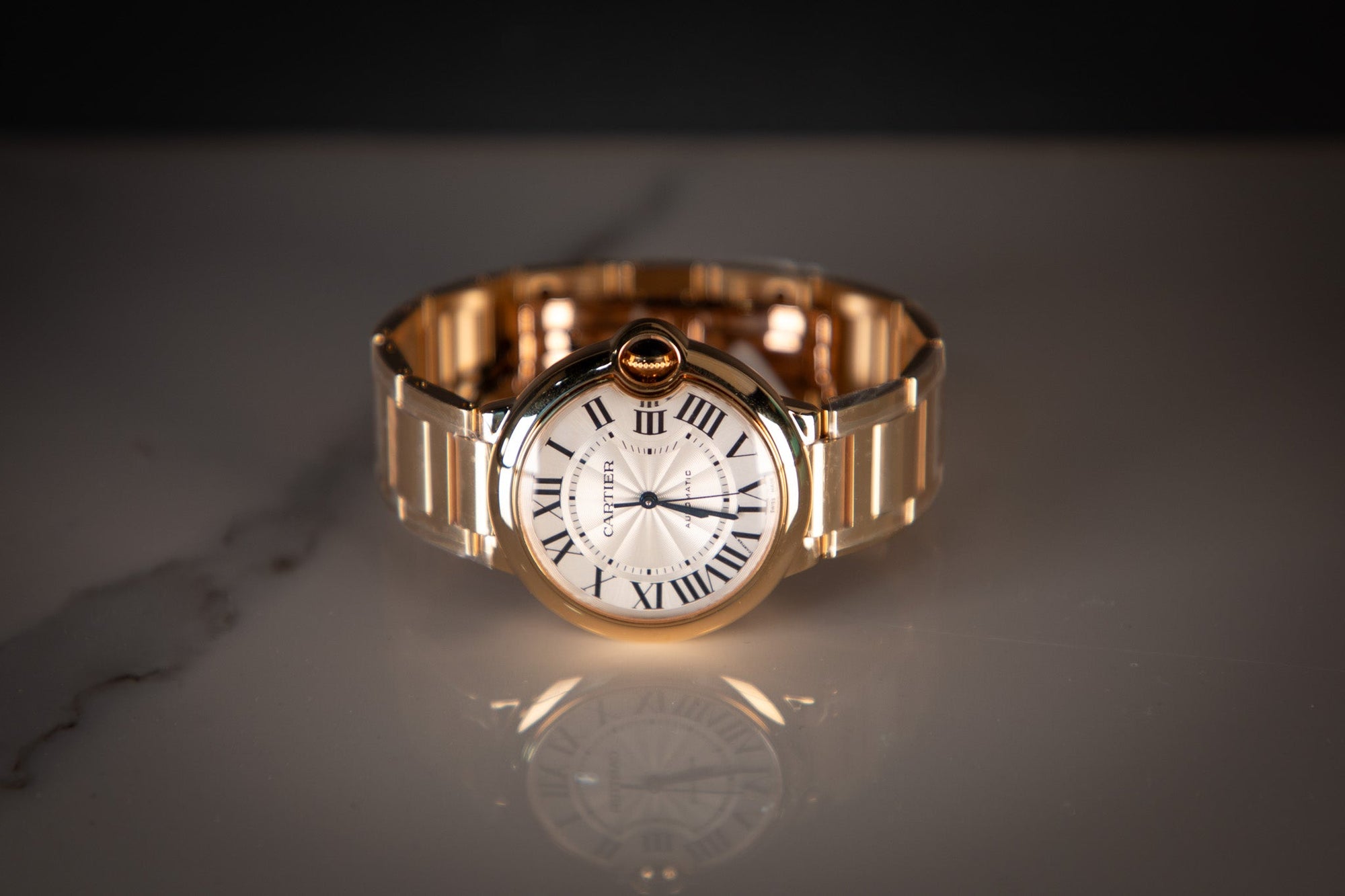 Cartier Ballon Bleu 36 mm Yellow gold Silver Dial Bracelet WGBB0046 - WATCHXNYC