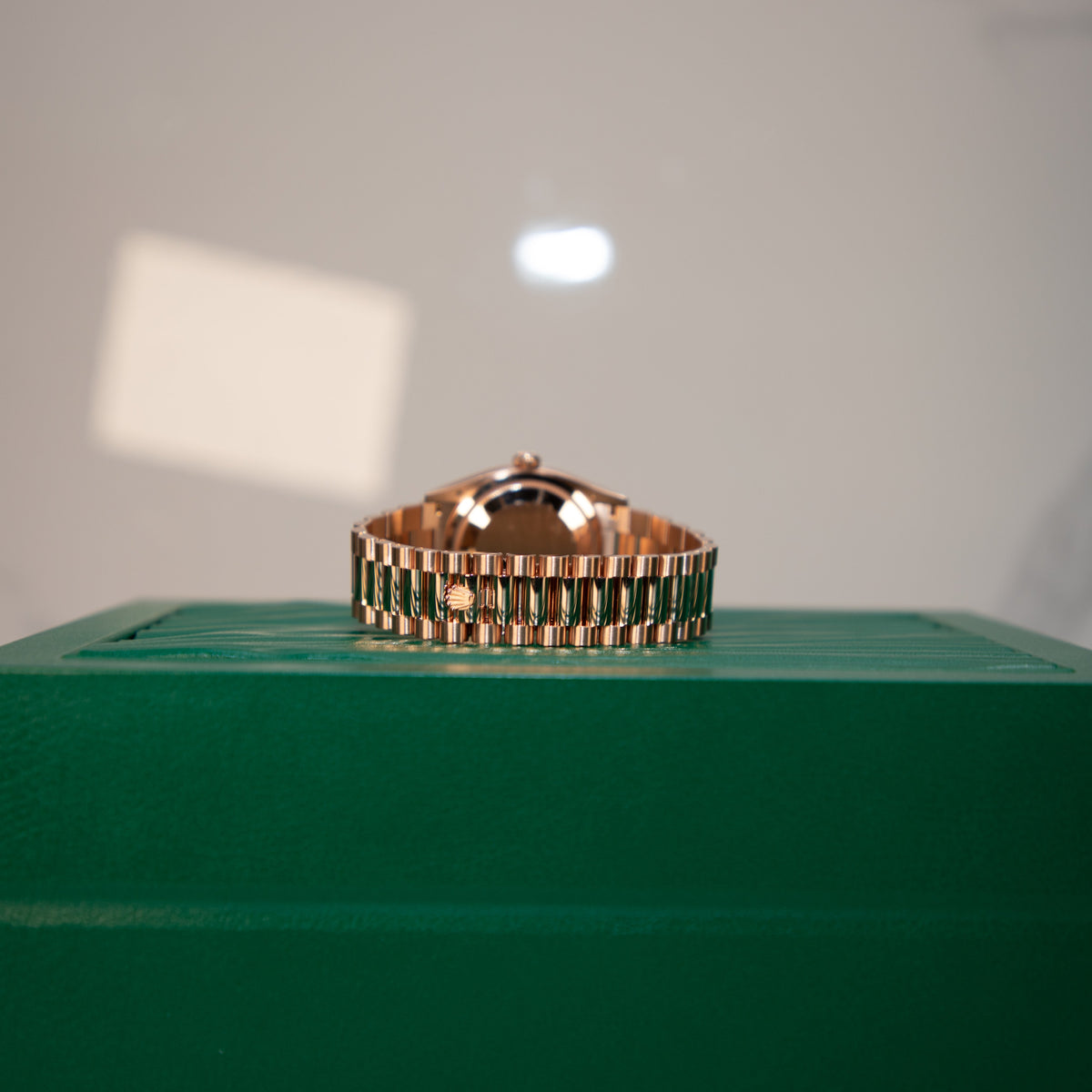 Rolex Day-Date 36 36 mm Green Aventurine Set With Diamonds Dial 18 kt Everose Gold President Bracelet 128235-0068 - WATCHXNYC